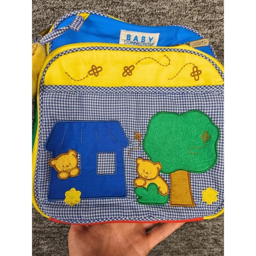 Vintage‎ Baby Connection Diaper Bag Teddy Bear Applique Colorblock Nursery Tote
